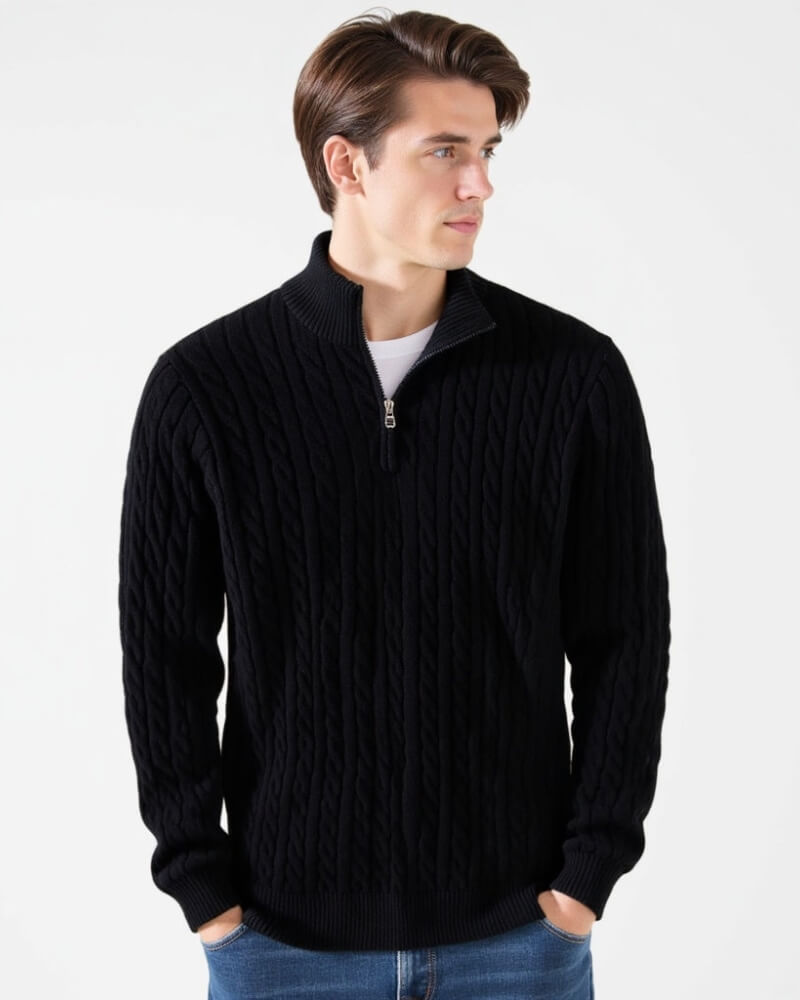 Enzo Zipped Cable Sweater